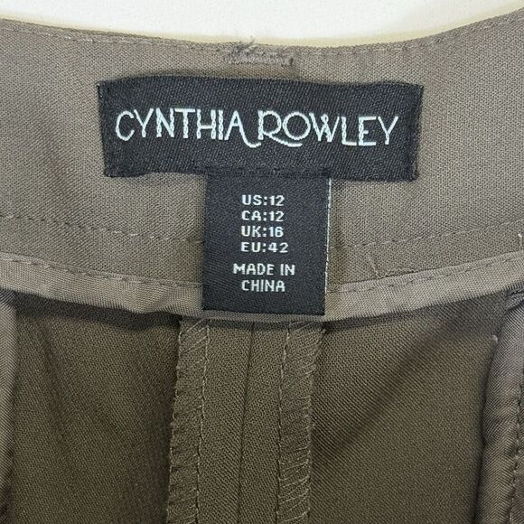 Cynthia Rowley Womens 12 Olive Khaki Green Straight Leg Trousers Dress Pants - Picture 6 of 7